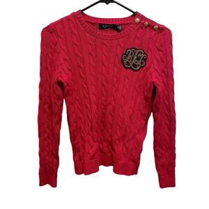 Lauren Ralph Lauren Black Label Red Crew Neck Cable Knit Sweater XS Petite